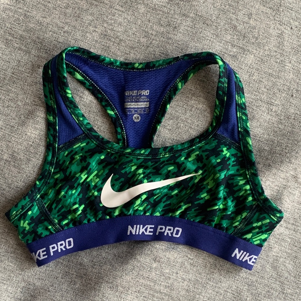 Nike Pro Camo Style Green and Navy Sports Bra - youth XS